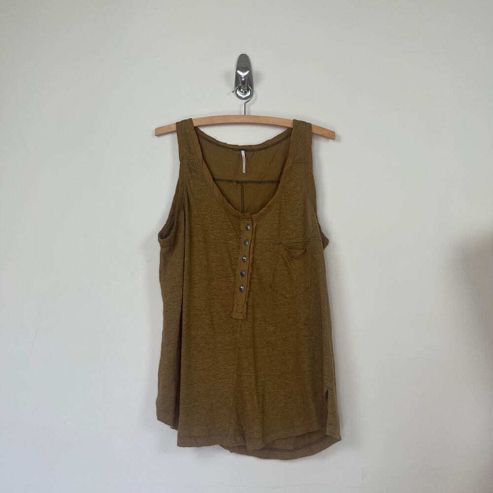 Free People traveler tank top moss green Henley linen sleeveless buttons size s - Picture 8 of 12